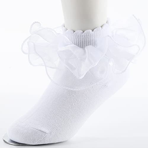 Big Girls Lace Socks Shimmering Cute Ruffle Comfortable Frilly Dress Ankle Socks 3 Pairs3