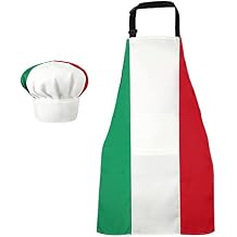 SATINIOR Chef Hat and Apron Italian Gifts for Cooking Baking Fabric Adjustable Chef Apron with Pocket for Christmas Italy Flag Kitchen Gifts Women Men