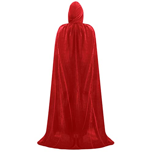 BNGXR Rojo Largo Capa Vampiro Diablo con Capucha Terciopelo Disfraz de Halloween para Mujeres Hombres Carnaval Fiesta Disfraces para Hombre y Mujer- 150CM Cover