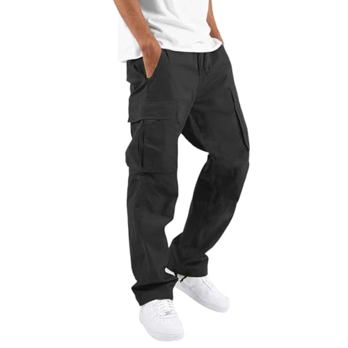 Men's Lightweight Casual Elastic Waist Trousers Multi-Pocket Jogger Cargo Pants Work Plus Size Loose Hiking Pant