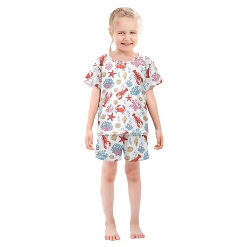 Pajama Short Sets Marine Life Background Soft Cotton Summer Sleepwear 2 Piece PJS Size 5-14T4