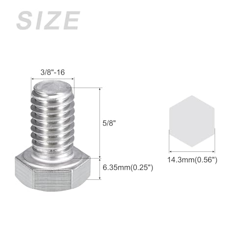 Image of METALLIXITY Hex Head Bolts (3 /8-16 x 5 /8 inch) 20Pcs, 304 Stainless Steel 18-8, Fully Threaded, External Hex Drive, Plain Finish, Hex Head Screw Bolt, Silver