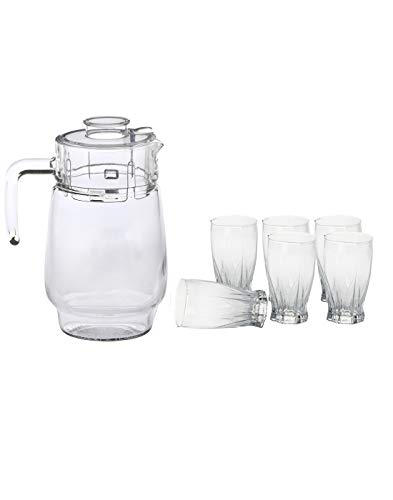 Image of Somil New Designer Drinking Set of One Jar with Lid & Six Transparent, Clear Self Designer Stylish Glass DN-JG44