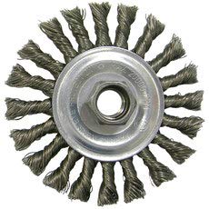 WEILER Carbon Steel Wheel Brush 0.02 in Bristle Diameter - Arbor Attachment - 4 in Outside Diameter - Package Type: Display - 36055