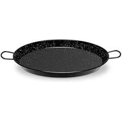 Diferentes Tipos De Paelleras La Valenciana - Paellera (34 cm, Acero Inoxidable, esmaltado, con 2 Asas de cerámica, compatibles con Placa de inducción), Color Negro
