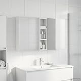 Teenpull Set di 3 armadietti da bagno in legno, 120 x 14,5 x 70 cm, con illuminazione a LED, specchio bidirezionale, montaggio a parete, salvaspazio, scaffali per mobili da bagno