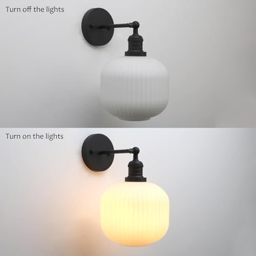 Image of Pathson Modern Wall Sconce Lamp Milk White Round Glass, Hardwired Frosted Vintage Wall Vanity Light Fixture for Farmhouse Living Room Bedroom Bathroom Loft