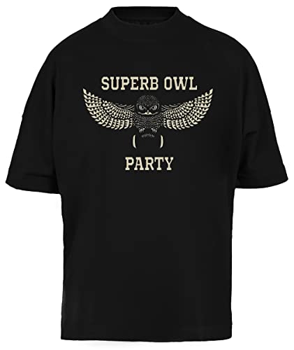 T-Shirt Superb Owl Party oversize noir pour masquer les imperfections avec style ample