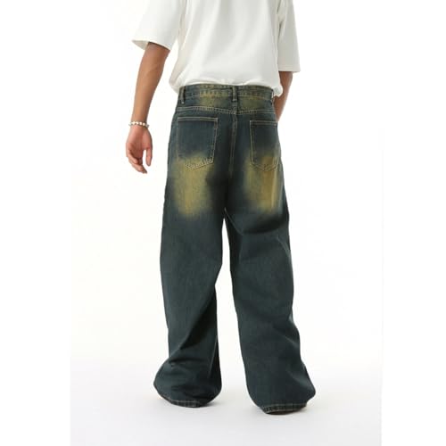 EnllerviiD Men's Baggy Jeans Loose Fit Hip Hop Wide Straight Leg Denim Skater Pants Vintage Streetwear4