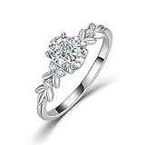 ZUOHUI Anillo de moissanita de Hoja de Plata de Ley S925 for Mujer, Solitario en Forma de Huevo con Banda de Hoja, Anillo de Compromiso Inspirado en la Naturaleza for Uso Diario(Silver,8)