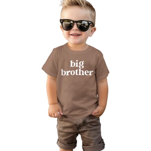 Big Brother Shirt Little Brother for Big Großer Bruder T-Shirt Grosser Bruder Tshirt für Jungen Baby Ankündigung Sommer Kurzarm Top mit Aufdruck Baumwolle Shirts(Hellbraun 2-3Jahre)