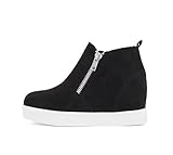 Soda Kids/Children/Girls Taylor-2 Hidden Wedge Booties Fashion Sneaker Shoes Side Zipper (Black Imit Suede, Numeric_2)