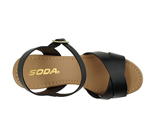 Image of Soda MIGUEL ~ Women Crisscross Band Fashion Chunky Platform Block Mid Heel Sandal with Ankle Strap and Stud