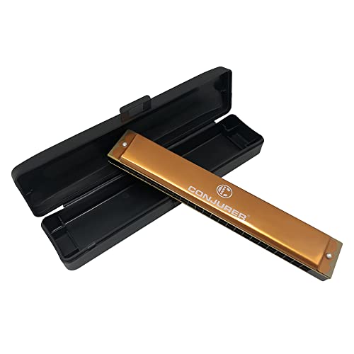 Image of CONJURER Mouth Organ 24 Holes Key of C with Case for Professional Player Beginner Students, Harmonica Harp for Beginner, Professional, Friends, Gifts (Gold,24T)