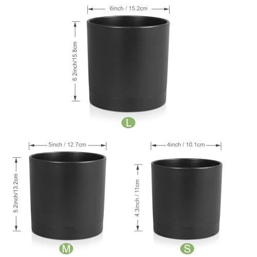 image for Meowell 6/5/4 inch Flower Pots, Set of 3 Cylinder Plant Pots for Small