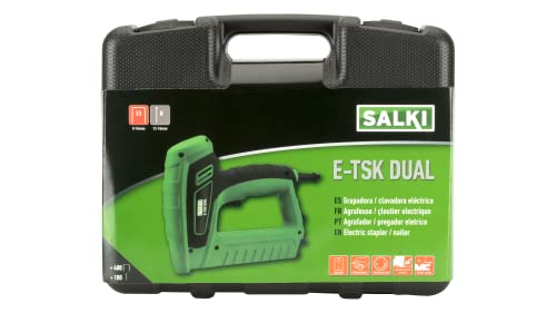 Miniatura 5 de Salki Grapadora Manual Eléctrica E-Tsk Dual Clavadora Y Grapadora De Doble Función, Compatible Con Grapas N 53 Y Clavos Brad N 8, Regulador De Fuerza, 20 Disparos Min, Incluye Grapas Y Clavos