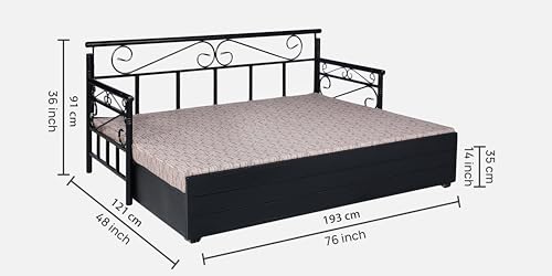 Image of 3 Seater Metal Sofa Cum Bed with Hydraulic Storage | Single Size Sofa Cum Bed | 3 Seater Sofa Set, Metal Sofa Set for, Living Room, (Single Size (Multi & Black)