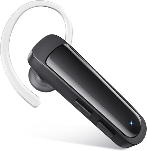 Bluetooth Headset Wireless Earpiece HD Hands Free Headphones with Microphone Lightweight Single Ear Earphones with Mute for iPhone Samsung Android Cell Phone PC Laptop TV Work Office Driving Business