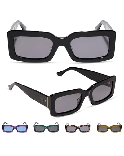 DIFF Indy Designer Rectangular Sunglasses for Women | Black + Grey | 100% UVA/UVB Polarized Protection