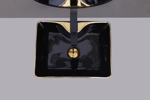 Image of HARDSTONE Black & Gold Ceramic Wash Basin 19x15x5 Inches