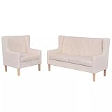 Snsowed Conjunto de sofás 2 Piezas Tela Blanco Crema, Sofas De Salon, Sofa Chaise Longue, Sofa Cama Salon, Muebles Salon274928