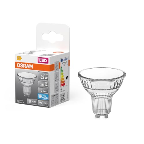 Osram LED Spot Lampe Star PAR16 3,1W 865, 6500K Tageslicht, GU10, 120°, 350 lm, Vollglas Design