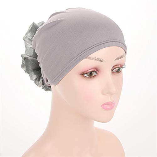 Women Flower Elastic Turban Beanie Head Scarf Wrap Chemo Cap Hat For Cancer Patient (Grey 1) #TOP3
