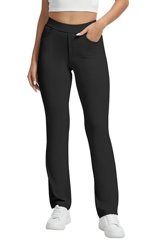 VIMPEP Straight Leg Yoga Dress Pants for Women Pull On High Waisted Work Pants Woman Business Casual Office Slacks with Pockets Petite Regular 106 27 Black L