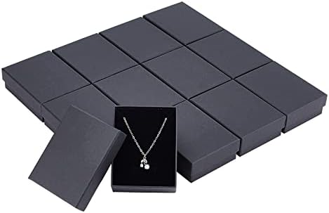 NBEADS 12 Pcs Cardboard Box Jewelry Set Box Black Box Ring Box for Ring, Necklace Storage and Display, 7x7x3.5cm