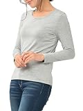 [JANJAM] 大きいサイズ レディース カップ付きTシャツ 長袖 Uネック 無地 カラバリ豊富 インナー グレー 3L