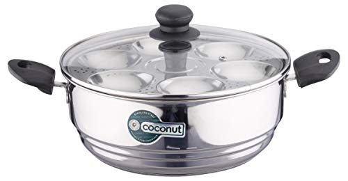 Image of Coconut Stainless Steel Idli & Dhokla Steamer 4.5L | 20 Idli Capacity | Heavy Gauge | Induction & Gas Compatible | Sandwich Bottom | Multipurpose Steamer with Glass Lid for Momos & Veggies