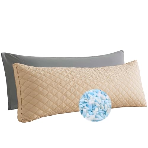 WhatsBedding Memory Foam Body Pillow for Adults, Long Pillow for Sleeping, Full Body Pillow for Bed - 20x54 inch, Dark Beige Quilted