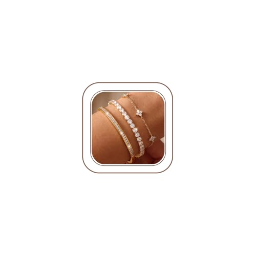 ORAZIO 3 Pièces Bracelet Femme Or Bracelet Acier Inoxydable Plaqué Or 14 Carats Bracelets Empilables Bijoux Femme Or