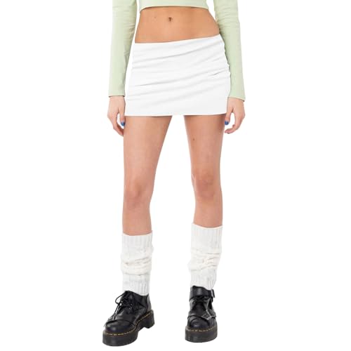 Schwarzer Minirock, dehnbar, schlankmachend, schwarzer Minirock, Bleistiftrock für Damen, mittlere Taille, schwarzer kurzer Rock für Sommer, Herbst, Weiß, S