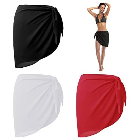 BEIIEB 3 Beach Wrap Aprons, Sun Scarf Chiffon Wrap Dress 140 x 50 cm Chiffon Swimsuit Women Girls (Black White Red), black Cover