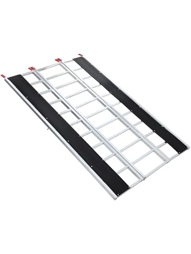 GarveeTech Snowmobile Loading Ramp 1500Lbs Aluminum Tri-Fold Ramps with Ski Guides for Snowmobile 85 x 54 Foldable Ramp with Straps for ATV UTV Lawn Tractor Motorcycle Truck & Trailer