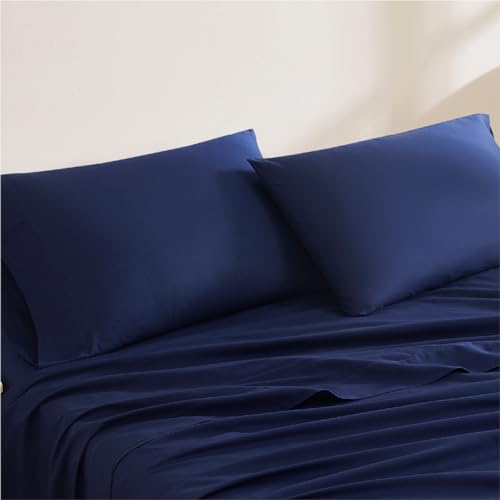 Image of Linen Closet Luxury Cotton 144 Thread Count Organic Cotton Standard Pillowcases, Set of 2, Navy