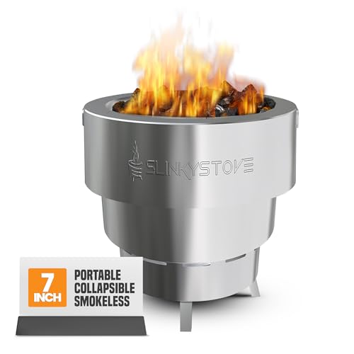 Slinky Stove Chimenea sin humo, hoguera sin humo de 7 pulgadas para exteriores, portátil, plegable, de acero inoxidable, con bolsa de transporte, ideal para camping, hogueras, patio, cocina, leña sin