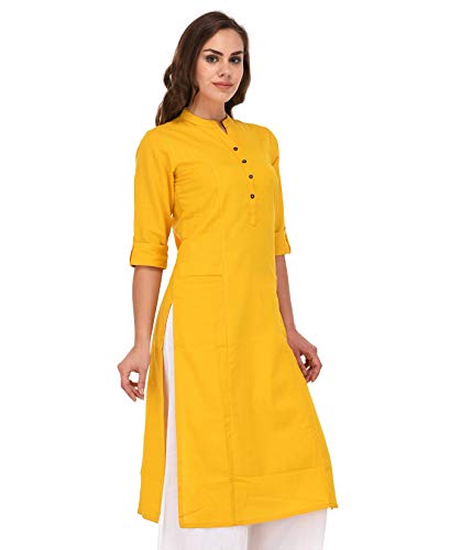 Image of Pistaa's Women's Cotton Relaxed Fit Straight Solid Kurta With Two Patch Pockets