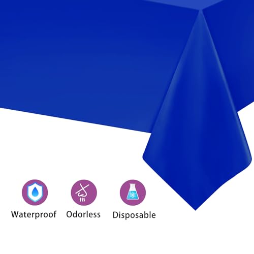 Image of Kopokita 2 Pack Royal Blue Plastic Tablecloths Disposable 54 x 108 Inch
