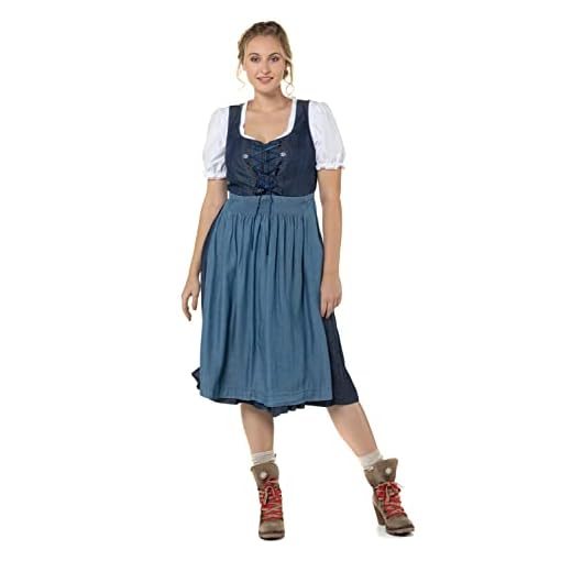 Ulla popken damer stora storlekar upp till 58, oktoberfest, marktäcke – klänning, Dirndl med förkläde, denim, knälänk, Midi 717299