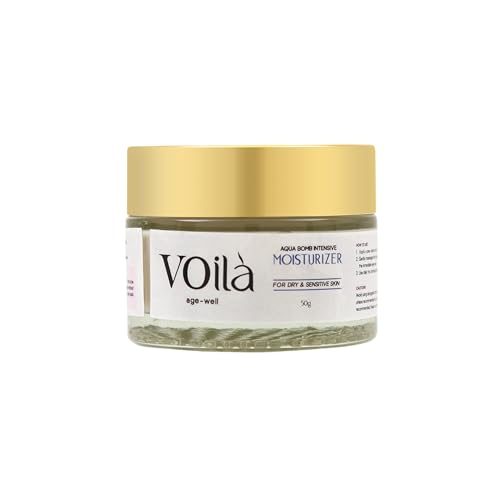 Image of Voila age-well Aqua Bomb Intensive Summer Moisturizer for Women for anti-ageing | 24-Hour Hydration with Hyaluronic acid, natural retinol, bakuchiol, olive squalane & ectoin | Brightens and repairs dry and sensitive skin, reduces fine lines and boosts collagen | 50g