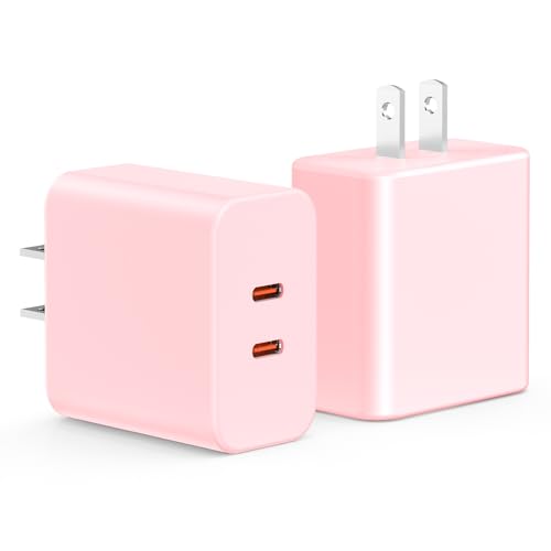 USB C Charger Block, 40W Dual Port Fast Charger 20W Type C Charging Block 3.1A USB Wall Charger Dual Port PD+QC Charging Cube for iPhone 15 16 14 13 12 11 Pro Max XS, iPad, Samsung Phone-Pink