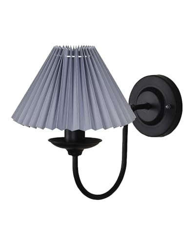 Image of Homesake Antique Brass Wall Sconces Lighting Fixture, E27 Industrial Vintage Gold Wall Light Lamp Bathroom Decor for Bedroom Living Room, Black, Fabric Shade, (Grey Pleated)