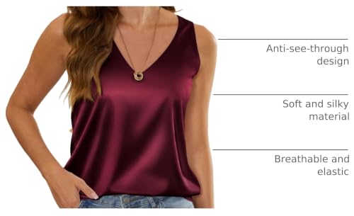 Image of Mawor Satin Tank Tops for Women Loose Fit Sleeveless V Neck Cami Camisole Blouses Shirt Top