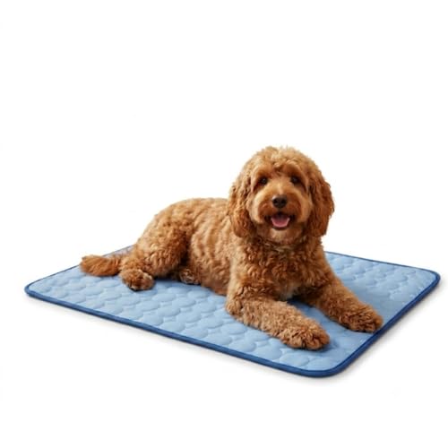 Cooling Mat Large Gel-Free Pet Ice Silk Mat Washable Cooling Mat for Dogs Heatstroke Prevention for Sofas, Crates and Car Boots (Blue,L)