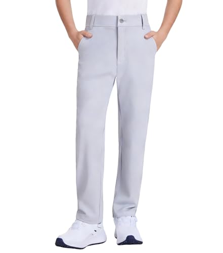QBK Boys Golf Pants Stretch Quick Dry School Uniform Athletic Dress Pants Performance Flat Front Chino Slacks (2T-16Y) Light Gray