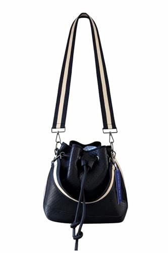 Image of Dallas Hill Mini Crossbody Handbag for Women, Black Crossbody Purse with Red & Silver Stripe,Adjustable Shoulder Strap