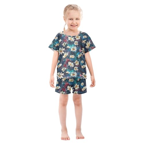 ALAZA Daisy Flowers on Space Pajama Set Short Sleeve Sleepwear Soft Lounge Nightwear3