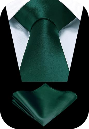 TIE G Solid Satin Woven dyed Color Formal Black Necktie and Pocket Square Sets in Gift Box
